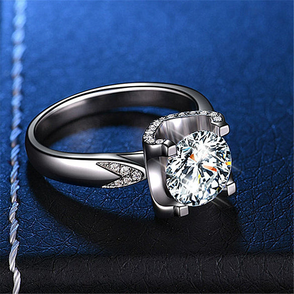 Imitation Moissanite Ring Simulation Diamond Ring Female Opening Adjustable Zircon Ring Light Luxury Copper Ring Geometric Design