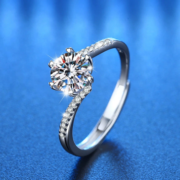 Imitation Moissanite Ring Simulation Diamond Ring Female Opening Adjustable Zircon Ring Light Luxury Copper Ring Geometric Design