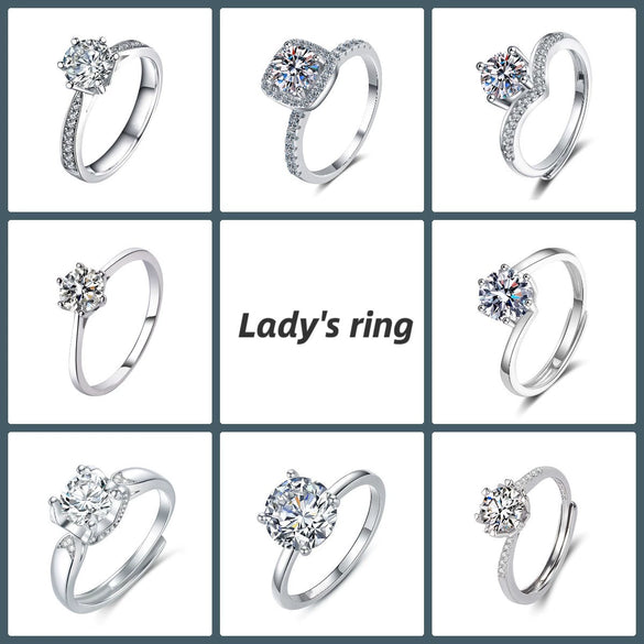 Imitation Moissanite Ring Simulation Diamond Ring Female Opening Adjustable Zircon Ring Light Luxury Copper Ring Geometric Design