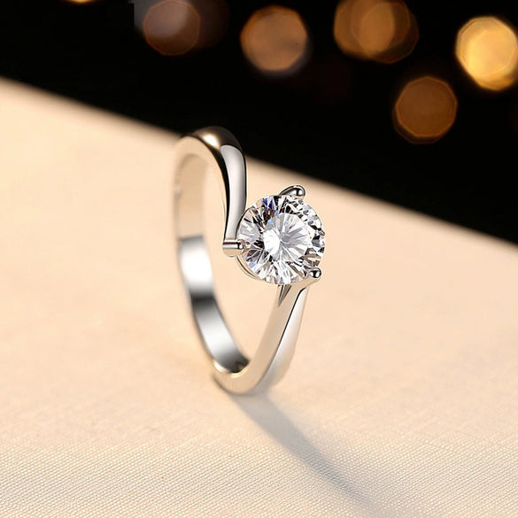 Imitation Moissanite Ring Simulation Diamond Ring Female Opening Adjustable Zircon Ring Light Luxury Copper Ring Geometric Design