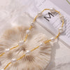 Imitation Pearl Allmatch Clavicle 316L Stainless Steel Necklace French Retro Beaded Stitching Electroplated With True Gold Geometric Style
