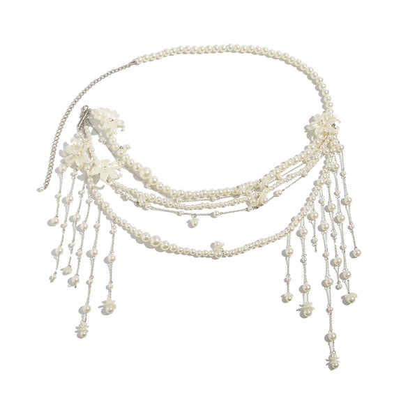 Imitation Pearl And Copper Clad Iron Beaded Tassel Waist Chain For Female Casual Style