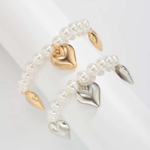 Imitation Pearl Beaded Anklet With Metal Heart Pendant And Tassel For Women Casual Style