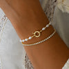 Imitation Pearl Beaded Ot Buckle Double Layer Bracelet Stainless Steel Geometric Fashion Electroplated Jewelry For Women