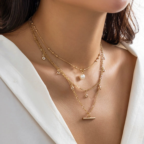 Imitation Pearl Butterfly Geometric Rhinestone Tassel Necklace With Electroplating For Women