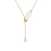 Imitation Pearl Pin Tassel Pendant Titanium Steel Necklace