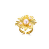 Imitation Pearl Stainless Steel Geometric Open Ring For Women Electroplated Retro Light Luxury Jewelry