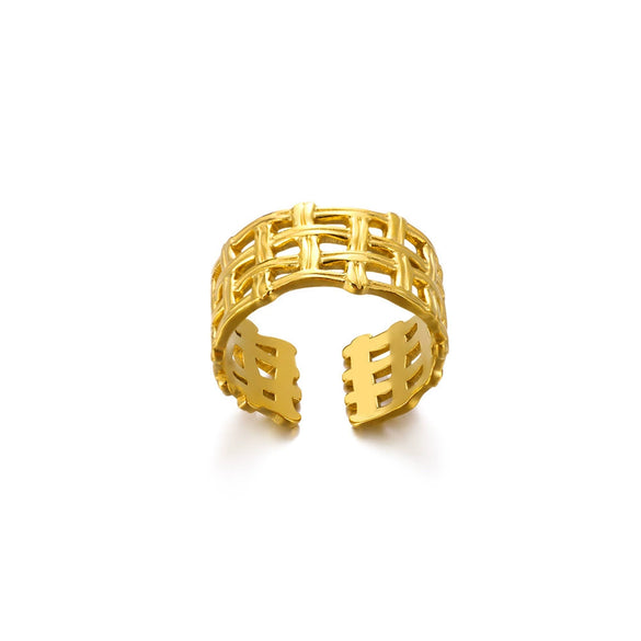 Imitation Pearl Stainless Steel Geometric Open Ring For Women Electroplated Retro Light Luxury Jewelry