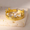 Imitation Pearl Stainless Steel Geometric Open Ring For Women Electroplated Retro Light Luxury Jewelry
