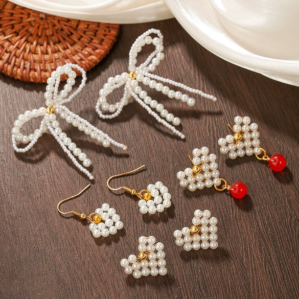 Imitation Pearl Sweet Bow Earrings For Women With Electroplating