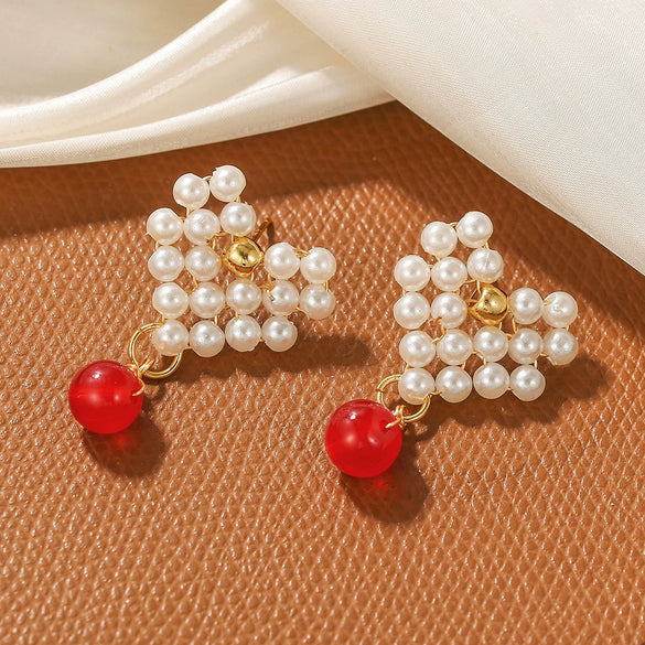 Imitation Pearl Sweet Bow Earrings For Women With Electroplating
