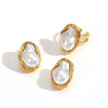Imitation Pearl Titanium Steel Ring Earrings Jewelry Set Electroplating Irregular Opening