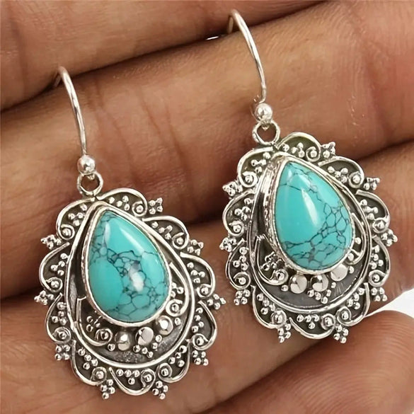 Imitation Turquoise Alloy Geometric Women's Artistic Retro Earrings