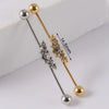 Industrial Barbell Earrings Stainless Steel Multiple Flower Hirback Pattern Electroplating