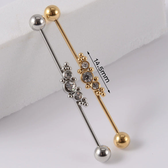 Industrial Barbell Earrings Stainless Steel Multiple Flower Hirback Pattern Electroplating