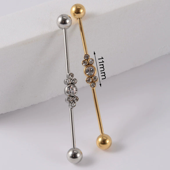 Industrial Barbell Earrings Stainless Steel Multiple Flower Hirback Pattern Electroplating