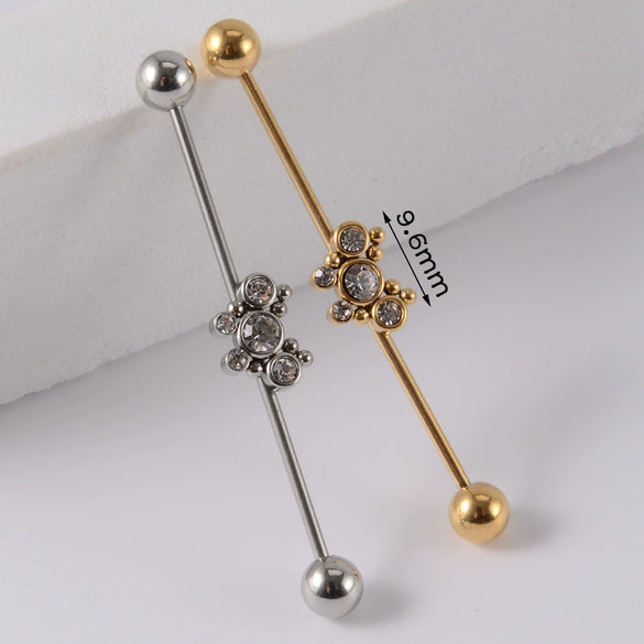 Industrial Barbell Earrings Stainless Steel Multiple Flower Hirback Pattern Electroplating