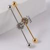 Industrial Barbell Earrings Stainless Steel Multiple Flower Hirback Pattern Electroplating