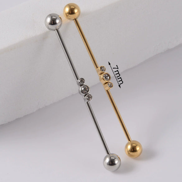 Industrial Barbell Earrings Stainless Steel Multiple Flower Hirback Pattern Electroplating