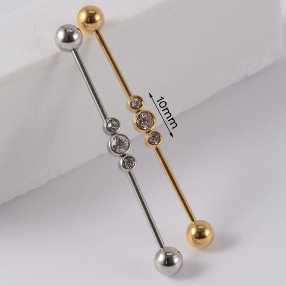 Industrial Barbell Earrings Stainless Steel Multiple Flower Hirback Pattern Electroplating
