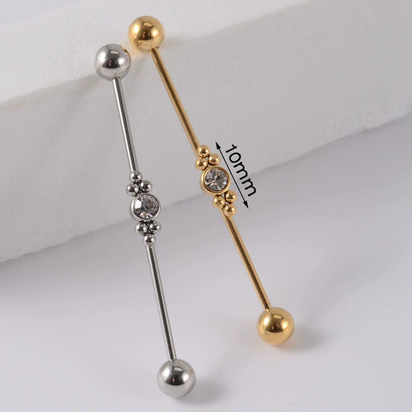 Industrial Barbell Earrings Stainless Steel Multiple Flower Hirback Pattern Electroplating