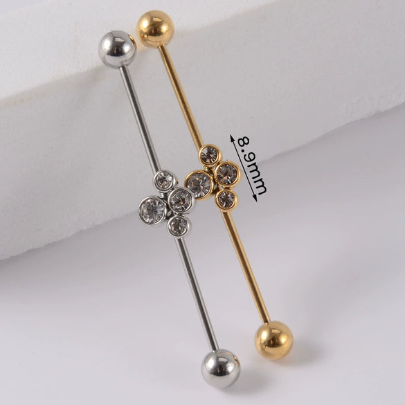 Industrial Barbell Earrings Stainless Steel Multiple Flower Hirback Pattern Electroplating