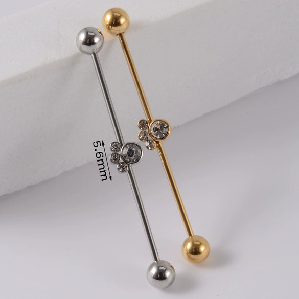 Industrial Barbell Earrings Stainless Steel Multiple Flower Hirback Pattern Electroplating