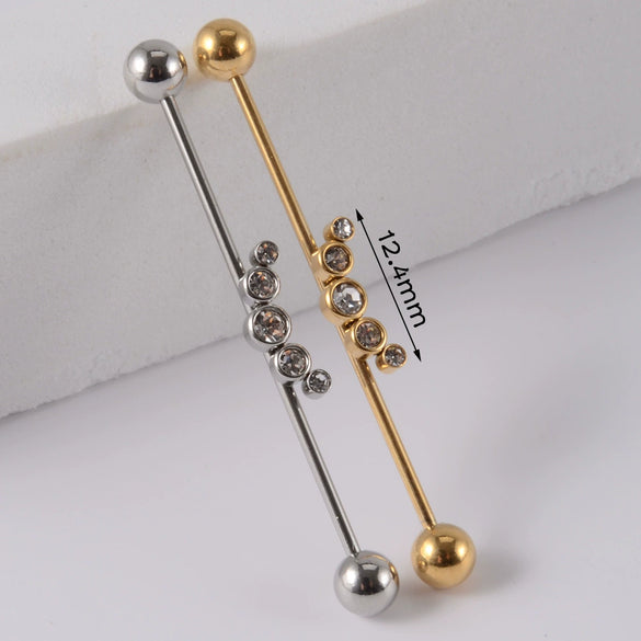 Industrial Barbell Earrings Stainless Steel Multiple Flower Hirback Pattern Electroplating