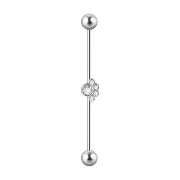 Industrial Barbell Earrings Stainless Steel Multiple Flower Hirback Pattern Electroplating