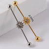 Industrial Barbell Earrings Stainless Steel Multiple Flower Hirback Pattern Electroplating