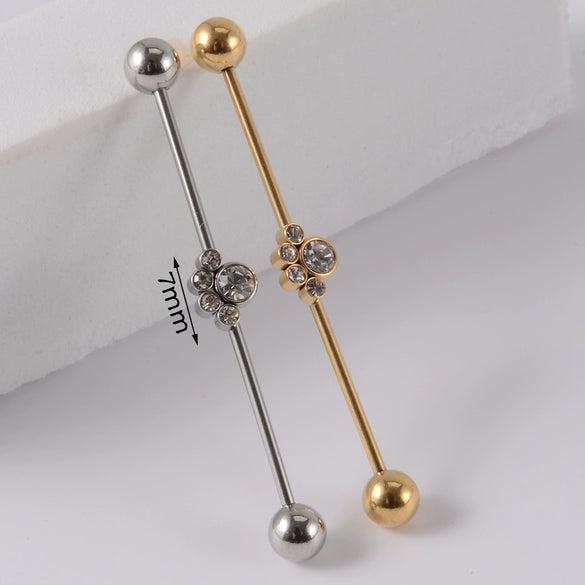 Industrial Barbell Earrings Stainless Steel Multiple Flower Hirback Pattern Electroplating