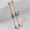 Industrial Barbell Earrings Stainless Steel Multiple Flower Hirback Pattern Electroplating