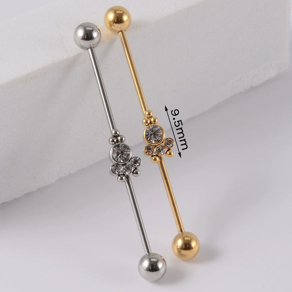 Industrial Barbell Earrings Stainless Steel Multiple Flower Hirback Pattern Electroplating