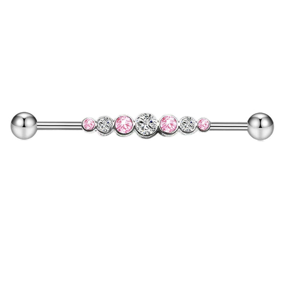 Industrial Barbell Earrings Stainless Steel Wave Style Electroplating Zircon
