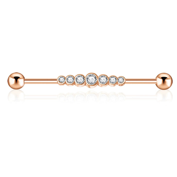 Industrial Barbell Earrings Stainless Steel Wave Style Electroplating Zircon
