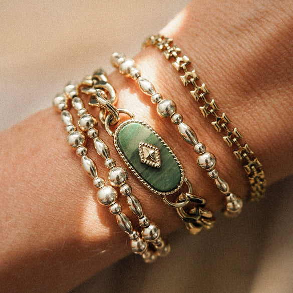 Inlaid African Jade Retro Unisex Titanium Steel Bracelet With Geometric Design And Electroplating