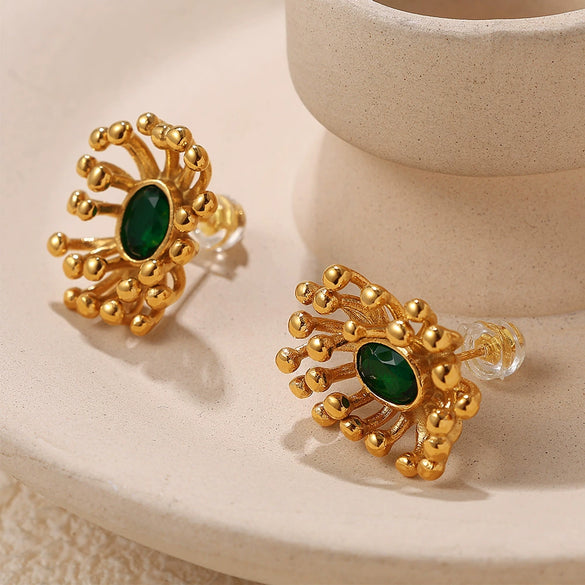 Inlaid Glass Stone Flower Shape Electroplated Women's Earrings