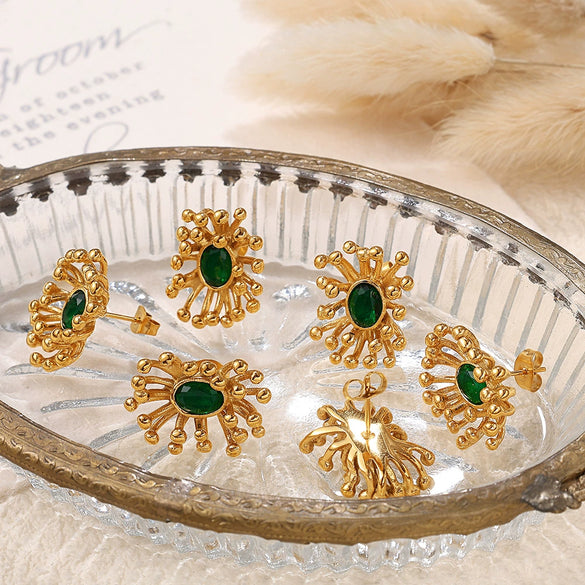 Inlaid Glass Stone Flower Shape Electroplated Women's Earrings