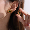 Inlaid Glass Stone Flower Shape Electroplated Women's Earrings
