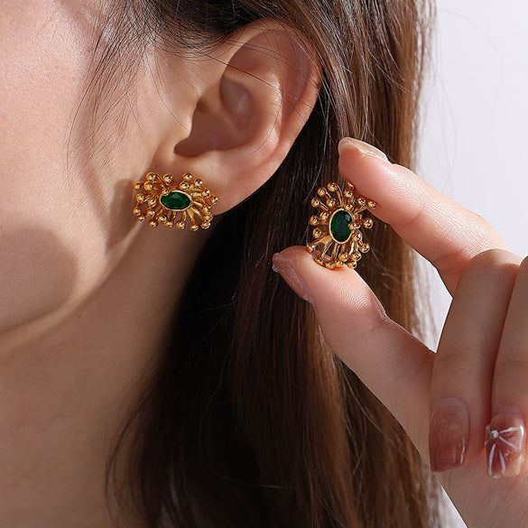Inlaid Glass Stone Flower Shape Electroplated Women's Earrings
