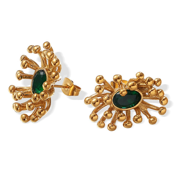 Inlaid Glass Stone Flower Shape Electroplated Women's Earrings