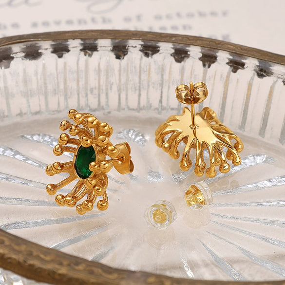 Inlaid Glass Stone Flower Shape Electroplated Women's Earrings