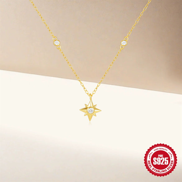Inlaid Zircon Star S925 Sterling Silver Necklace For Women With Electroplating And Gipsophila Pumpkins Design