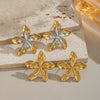 Ins Gold And Silver Color Matching Doublesided Flower Design Earrings In 18K Gold Plated Stainless Steel For Women