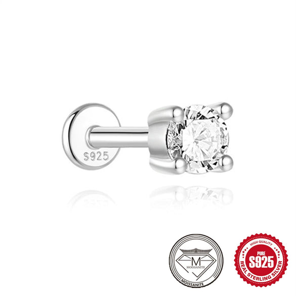 Ins Simple Petal Mosan Broken Diamond Earrings S925 Sterling Silver Thread Puncture Geometric Zirconia Design Unisex