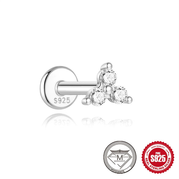 Ins Simple Petal Mosan Broken Diamond Earrings S925 Sterling Silver Thread Puncture Geometric Zirconia Design Unisex