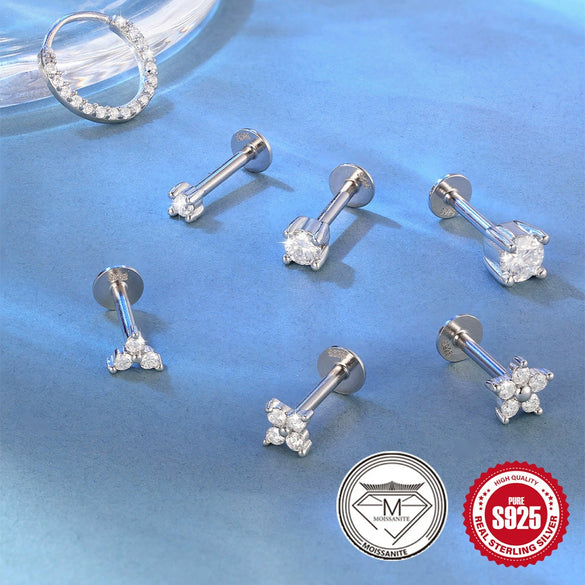 Ins Simple Petal Mosan Broken Diamond Earrings S925 Sterling Silver Thread Puncture Geometric Zirconia Design Unisex