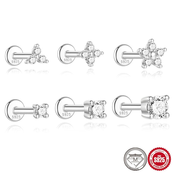 Ins Simple Petal Mosan Broken Diamond Earrings S925 Sterling Silver Thread Puncture Geometric Zirconia Design Unisex