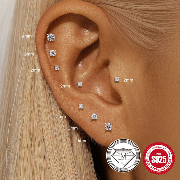 Ins Simple Petal Mosan Broken Diamond Earrings S925 Sterling Silver Thread Puncture Geometric Zirconia Design Unisex