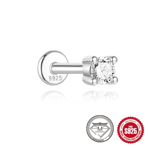 Ins Simple Petal Mosan Broken Diamond Earrings S925 Sterling Silver Thread Puncture Geometric Zirconia Design Unisex